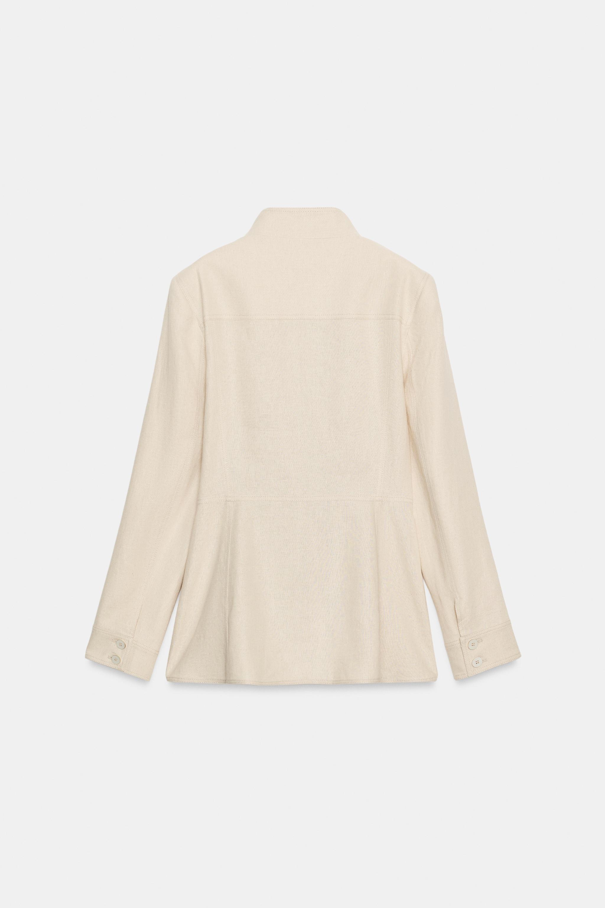FITTED LINEN JACKET WITH SHOULDER PADS